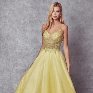 NEW FLOOR LENGTH OFF SHOULDER A-LINE DRESS EMBROIDERED WITH RHINESTONES JT 268